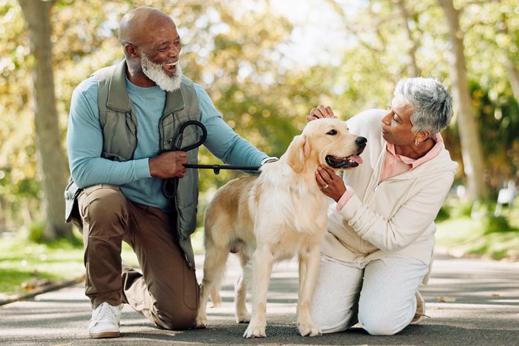 Someren Glen Senior Living Community in Centennial, CO - sg senior couple walking dog
